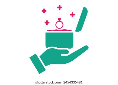 wedding proposal icon. hand with ring box. solid icon style. wedding element illustration