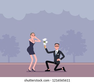 Wedding proposal from a man to his girlfriend, illustration, character