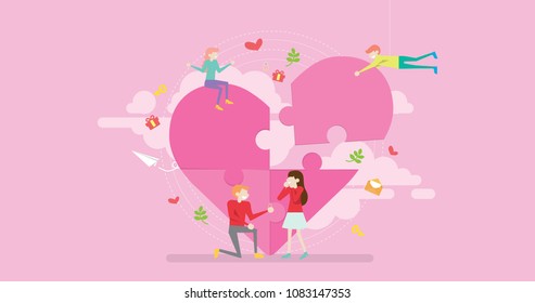 Wedding Proposal Tiny People Character Concept Vector Illustration, Suitable For Wallpaper, Banner, Background, Card, Book Illustration, Web Landing Page, and Other Related Creative