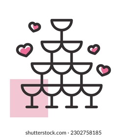 Pirámide de bodas de lentes aislados icono. Ilustración vectorial, elementos románticos. Pegatina, parche, insignia, tarjeta para el matrimonio, valentina