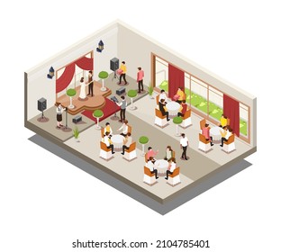 Wedding reception room in isometric illustration
