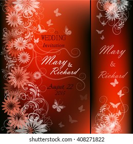 Wedding red invitation floral. Vector