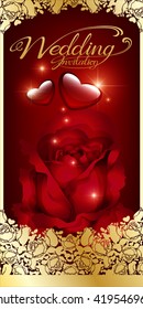 Wedding red rose on a red background