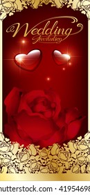 Wedding red rose on a red background