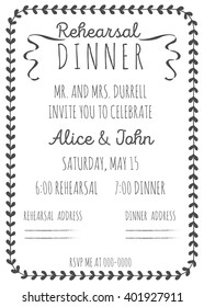 Wedding Rehearsal dinner invitation template. Hand-drawn graphics.
