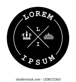 wedding related hipster logo template. circular shape with two crossed lines and crowns