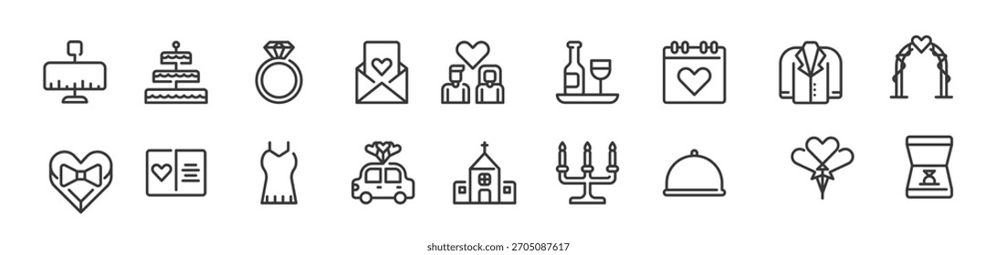Hochzeit verwandte Symbol Set Vektor