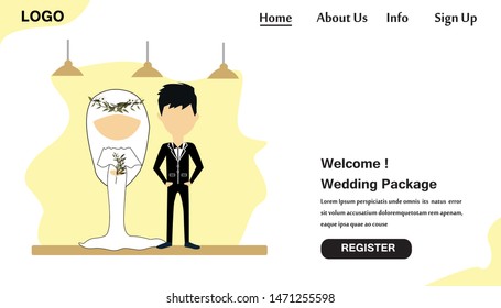 Wedding Responsive Website Template Landing Page Design Vector Illustration