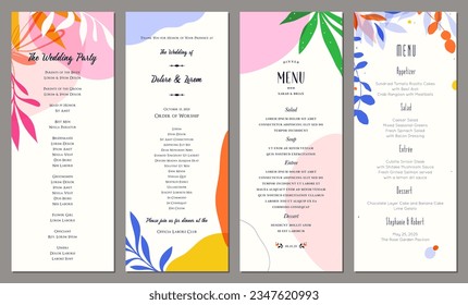 Wedding and restaurant menu. Bright and colorful art templates. Good for poster, greeting card, invitation, flyer, banner, brochure, email header, advertising, events and page cover.