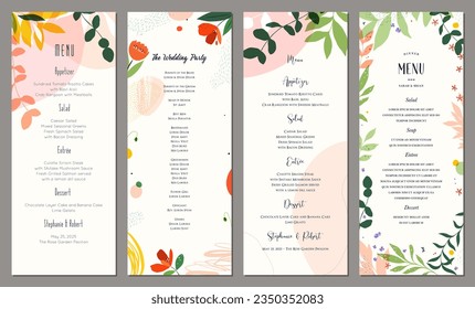 Wedding and restaurant menu. Floral art templates. Good for poster, invitation, birthday and Mothers Day cards, flyer, banner, brochure, email header, post in social networks, events and page cover.