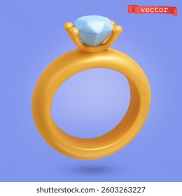 Wedding ring 3d cartoon vector icon