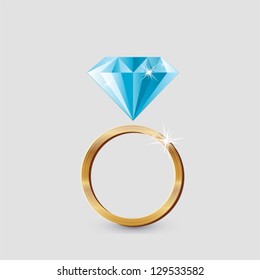 Wedding ring with big blue diamond