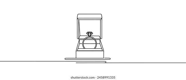 Wedding ring in a box, continuous line drawing. One line art, wedding rings.