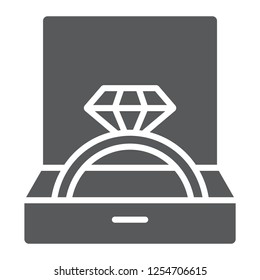 Wedding ring in box glyph icon, jewellery and accessory, gift box with ring sign, vector graphics, a solid pattern on a white background, eps 10.