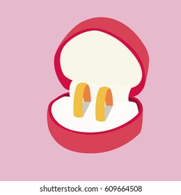 Wedding ring box. Good for wedding, card, invitation design. Vector illustration. Flat icon.