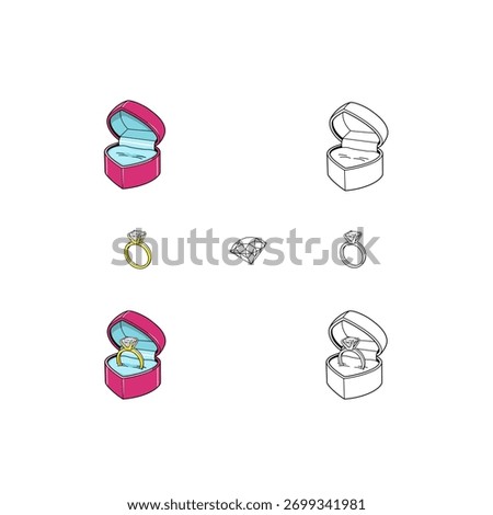 Wedding ring box, Heart-shaped box, Gift box, Signet Ring, Diamond, vector illustration