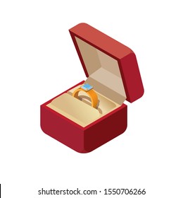 wedding ring in a box isometric icon illustration vector isolated in white background