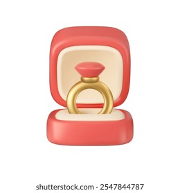 Wedding ring in box vector 3d icon. Cartoon engagement jewellery concept, isolated on white background