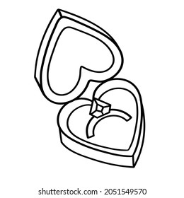 Wedding ring in a box. Vector illustration isolated on white.