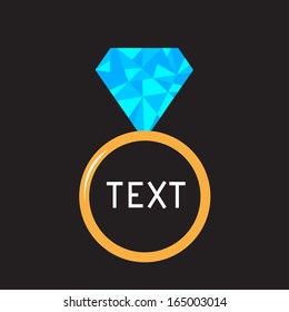 Wedding ring with bright blue diamond. Polygonal effect. Vector illustration. Card