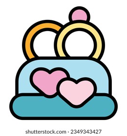 Wedding ring cake icon outline vector. Event service. Ceremony party color flat