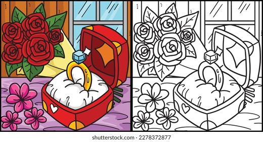Wedding Ring Coloring Page Colored Illustration