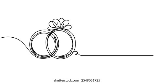 Icono de línea continua de anillo de Boda, dibujo de línea continua de anillo de Boda con Formas de color, dos anillos de boda en un dibujo de línea continua. Amor y concepto romántico y compromiso de propuesta de símbolos