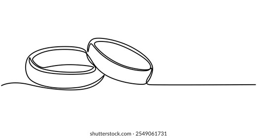 Icono de línea continua de anillo de Boda, dibujo de línea continua de anillo de Boda con Formas de color, dos anillos de boda en un dibujo de línea continua. Amor y concepto romántico y compromiso de propuesta de símbolos