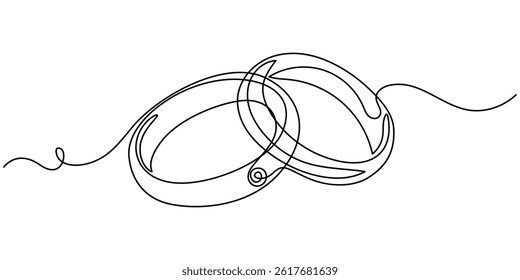 Wedding Ring Continuous Line Icon, Wedding ring line art vector illustration, Wedding Ring Web Banner with Continuous Line Icon, Wedding Ring continuous line drawing with color shapes.