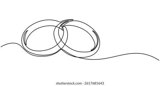 Wedding Ring Continuous Line Icon, Wedding ring line art vector illustration, Wedding Ring Web Banner with Continuous Line Icon, Wedding Ring continuous line drawing with color shapes.