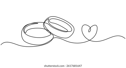 Wedding Ring Continuous Line Icon, Wedding ring line art vector illustration, Wedding Ring Web Banner with Continuous Line Icon, Wedding Ring continuous line drawing with color shapes.