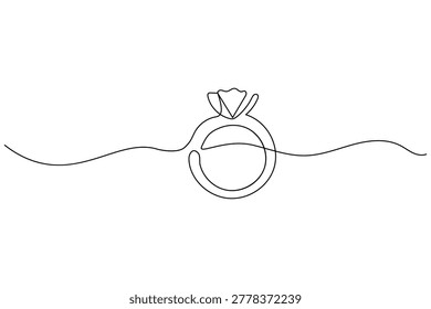 Wedding ring continuous line illustration simple  jewelry outline on white background