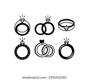 wedding ring couple with diamond icon vector design illustration collections black white simple style