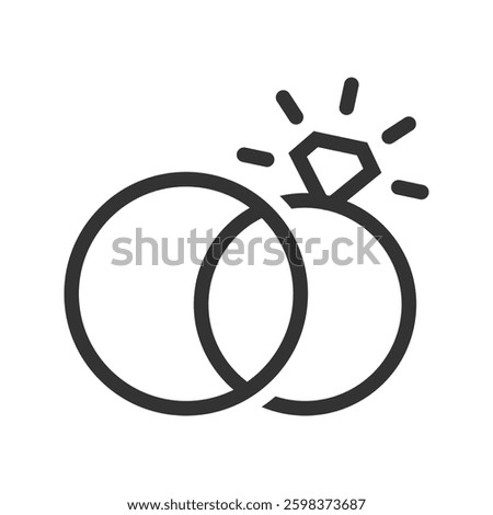 Wedding ring couple flat style isolated vector illustration on white background.