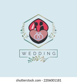 wedding ring couple logo template design for brand or company and other
