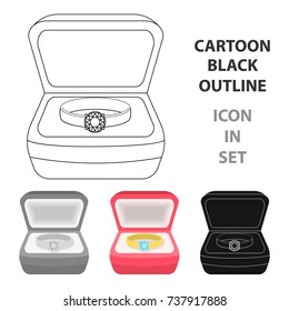 Wedding ring with a diamond in a box. Gift to the bride.Wedding single icon in cartoon style vector symbol stock illustration.