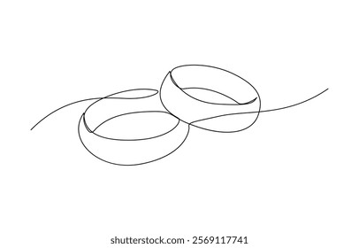 Wedding Ring, Diamond Ring Continuous Line, Wedding rings one line art drawing. Continuous hand drawn romantic. Engagement ring symbol of couple in love.