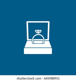 Wedding Ring With Diamond Flat Icon On Blue Background
