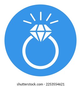 Wedding ring with a diamond glyph icon. Valentines day symbol. Vector illustration, romance elements. Sticker, patch, badge, card for marriage