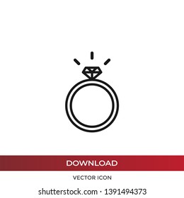 Wedding ring with diamond icon in modern design style for web site and mobile app