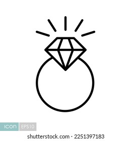 Hochzeitsring mit einem Diamantsymbol. Valentinstag-Symbol. Vektorgrafik, romanische Elemente. Aufkleber, Pflaster, Abzeichen, Ehekarte