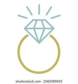 Wedding ring with a diamond icon. Valentines day symbol. Vector illustration, romance elements. Sticker, patch, badge, card for marriage