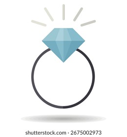 Anillo de Boda con un ícono de diamante. Símbolo de San Valentín. Ilustración vectorial, Elementos románticos. Pegatina, parche, insignia, tarjeta para el matrimonio