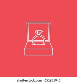 Wedding Ring With Diamond Line Icon On Red Background