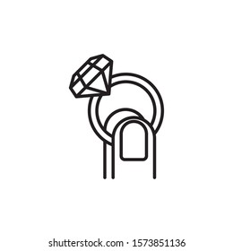 wedding ring with diamond line style vector illustration design