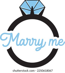 Wedding ring with diamond marry me, wedding illustration, logo for jewelry store