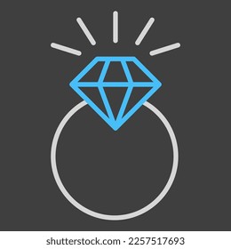 Hochzeitsring mit einem Diamanten auf dunklem Hintergrund Symbol. Valentinstag-Symbol. Vektorgrafik, romanische Elemente. Aufkleber, Pflaster, Abzeichen, Ehekarte