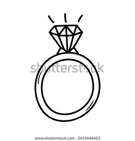 Wedding ring with diamond vector icon in doodle style. Symbol in simple design. Cartoon object hand drawn isolated on white background.