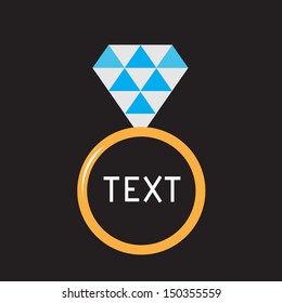 Wedding ring with diamond. Vector illustration. Card