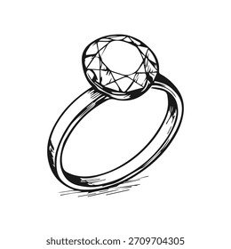 Ícone de anel de casamento desenhado. Desenhado à mão ilustração de esboço de joias gravadas.